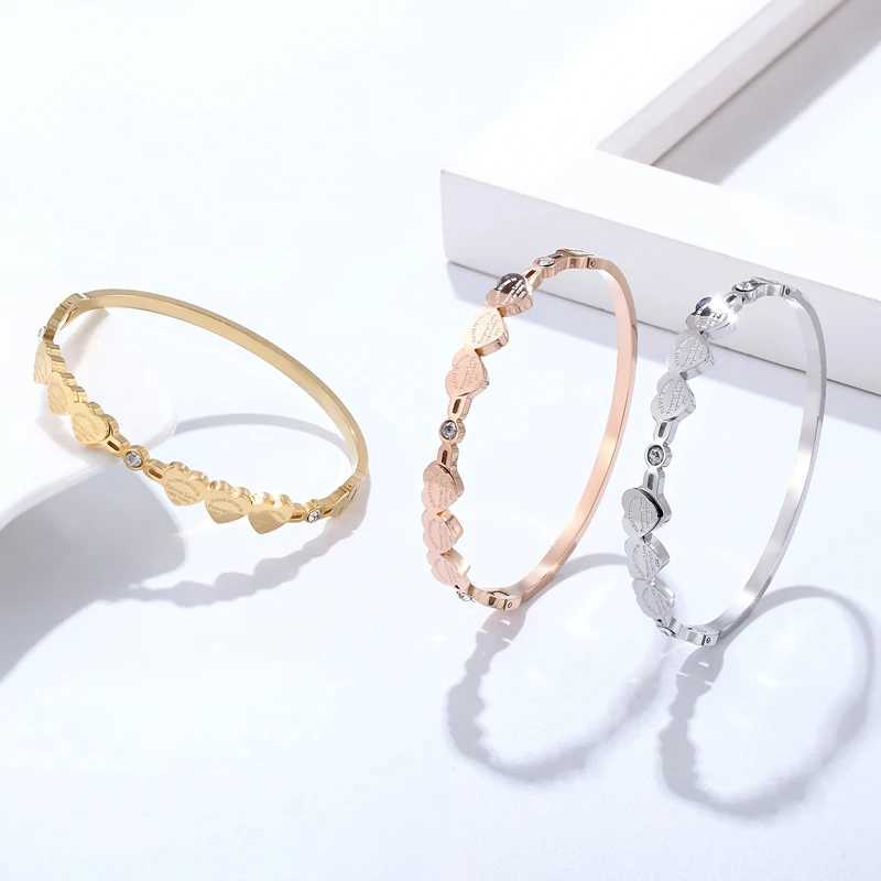 Chain Beautiful Crystal And 6 Forever Love Small Peach Heart Bracelets Bangle Stainless Steel Brand Jewelry Woman Wholesale H250115