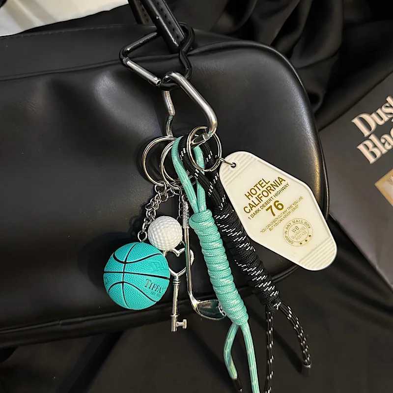 Keychains Lanyards Ins Handmade Colorful Rope Woven Bead Keychain Bag Pendant Sports Basketball Car Gift For Men And Women H250115