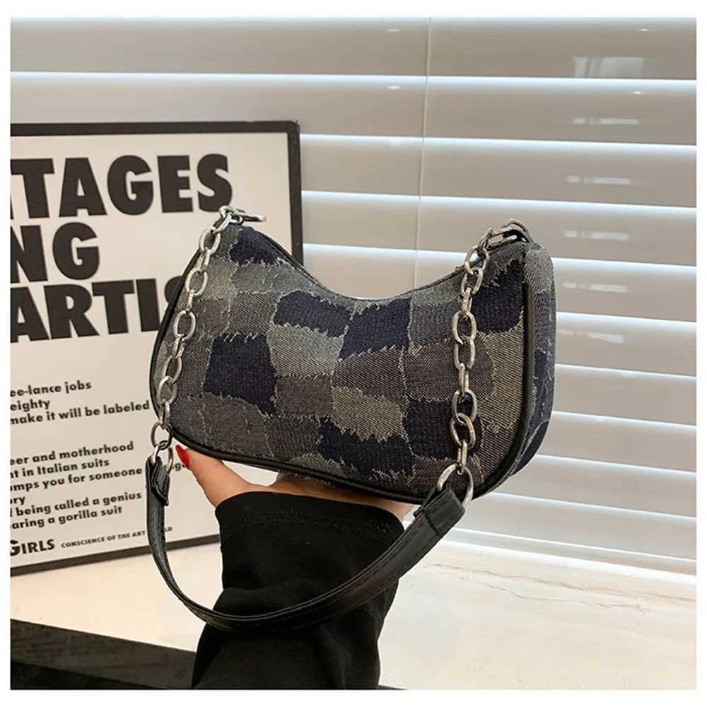 New Fashion Small Square Bag Retro French Women Denim Plaid Patterns Shoulder Bags Trend Female Underarm Chain Handbag Z250115