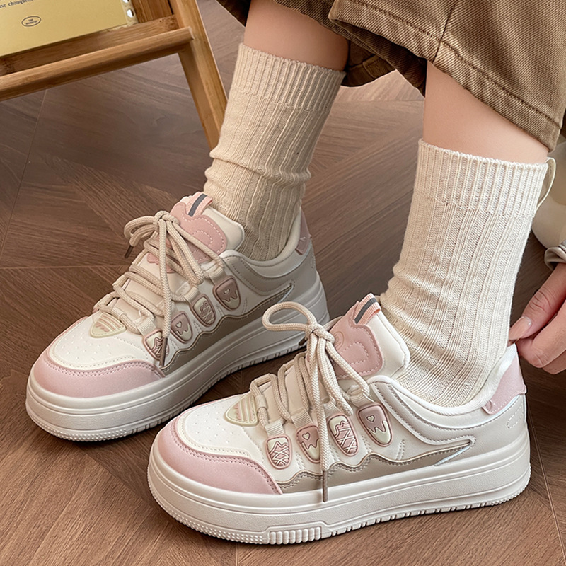 Women Casual Shoes Fashion Thick Sole Versatile Low-top Soft Plus Size Triple Brown Pink Free shipping