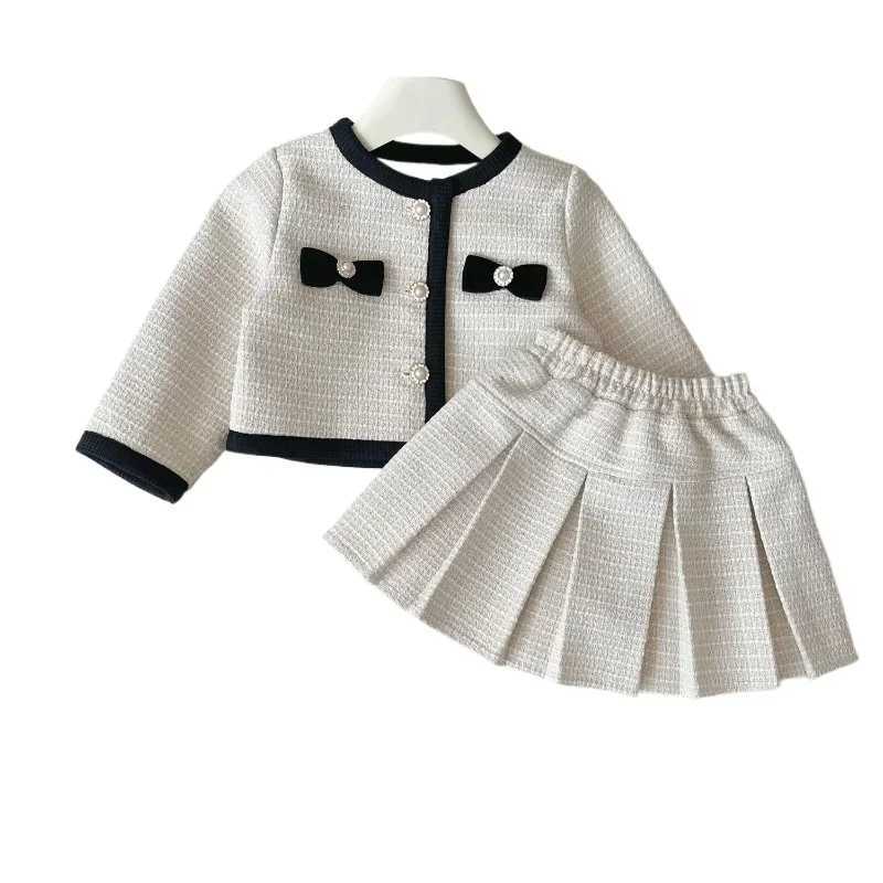 Clothing Sets Girls Suit 2024 Autumn New Korean Version of Girls Small Fragrant Jacket + Semi-skirt Two-piece Set Girls Clothes for 2-7 Yrs Y2411290UM