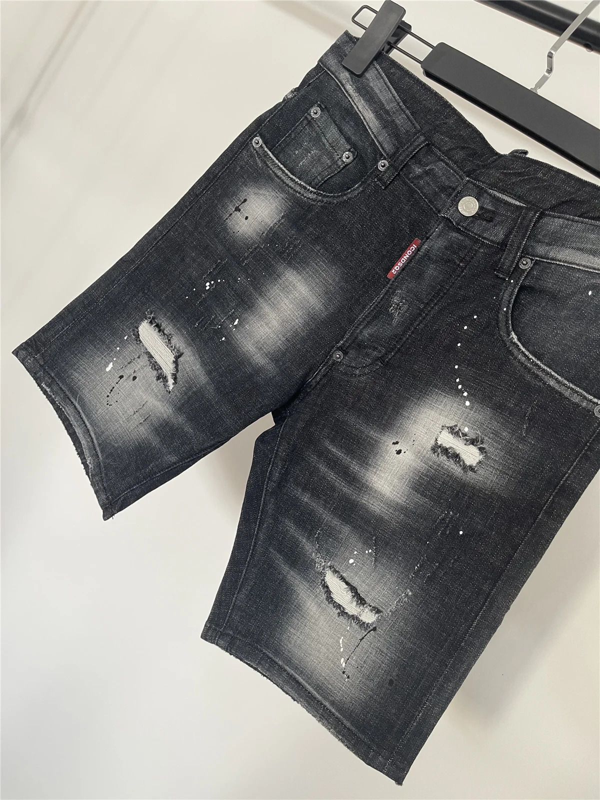 Spring/Summer Fashionable Mens Black Simple Matching Printed Ultra Thin Fit Micro Elastic Mens Denim Shorts 250108