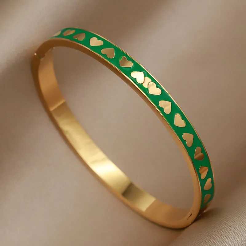 Bangle Stainless Steel Metal Oil Heart Bangles bracelets for Women Fashion Brand Jewelry Unique Accessories H250115