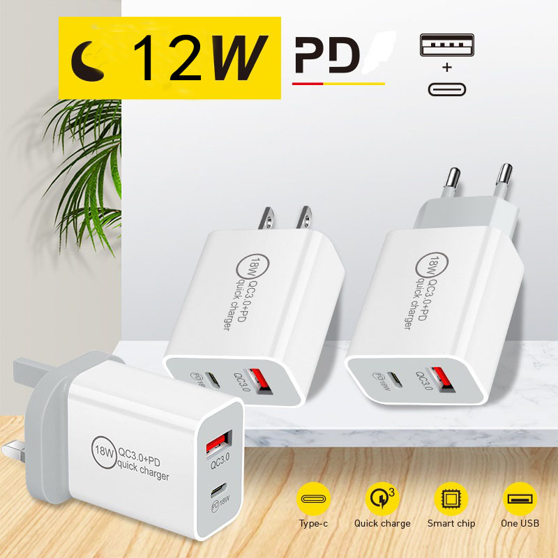 Fast Charger USB A C DUAL port 12W Quick Charging EU /US/UK/AU USB Type C wall Charger plug For PHONE 16 15 14 13 12 and galaxry s22 s23 s25