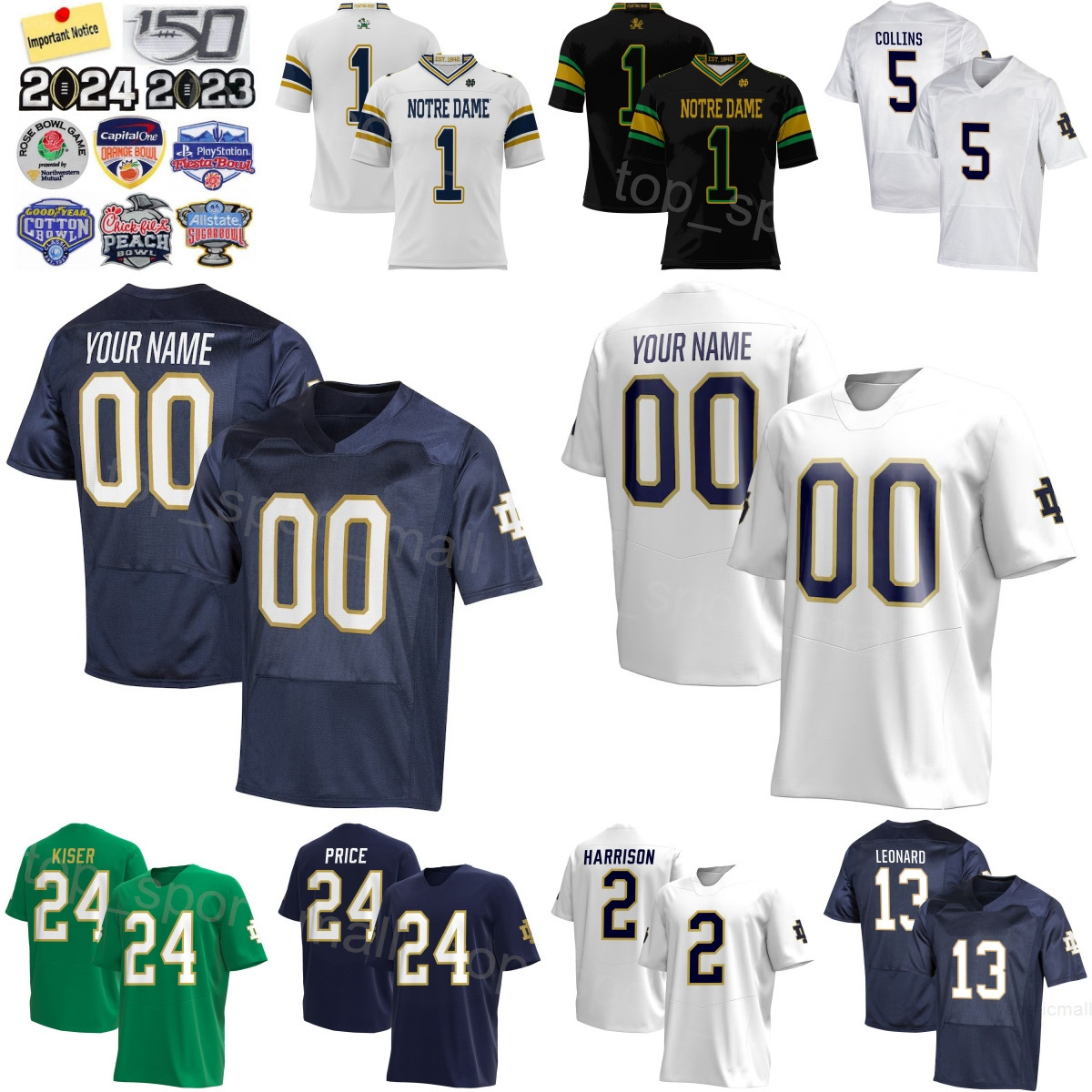 Women Men Youth College Football Notre Dame Fighting Irish Jerseys 13 Riley Leonard Jeremiyah Love Jadarian Price Beaux Collins Jaden Greathouse Jayden Harrison