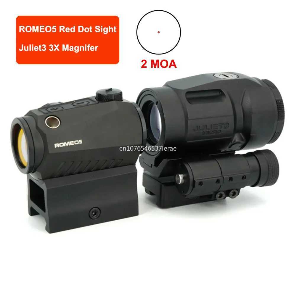Top Quality ROMEO5 x20mm Compact 2 MOA Red Dot Sight JULIET3 3X Magnifier Riflescope Hunting Scope With 20mm Riser Rail MountW241014