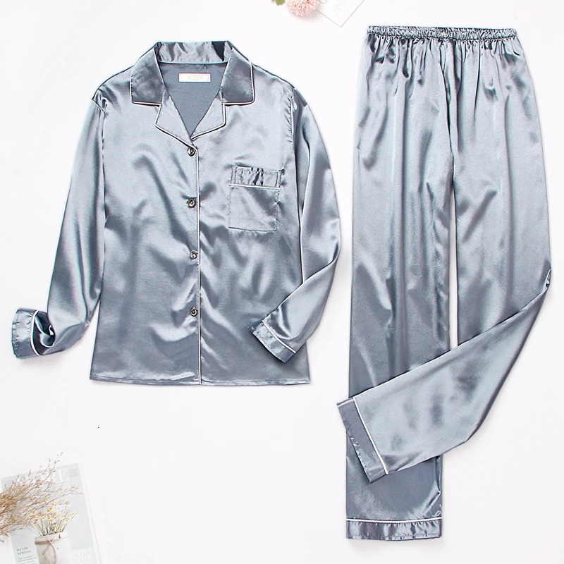Women Satin Pajamas Cozy Lounge Set Autumn Long Sleeve Buttons Lapel Top Pants Loungewear 2 Piece Sleepwear ButtonDown Pj 250113