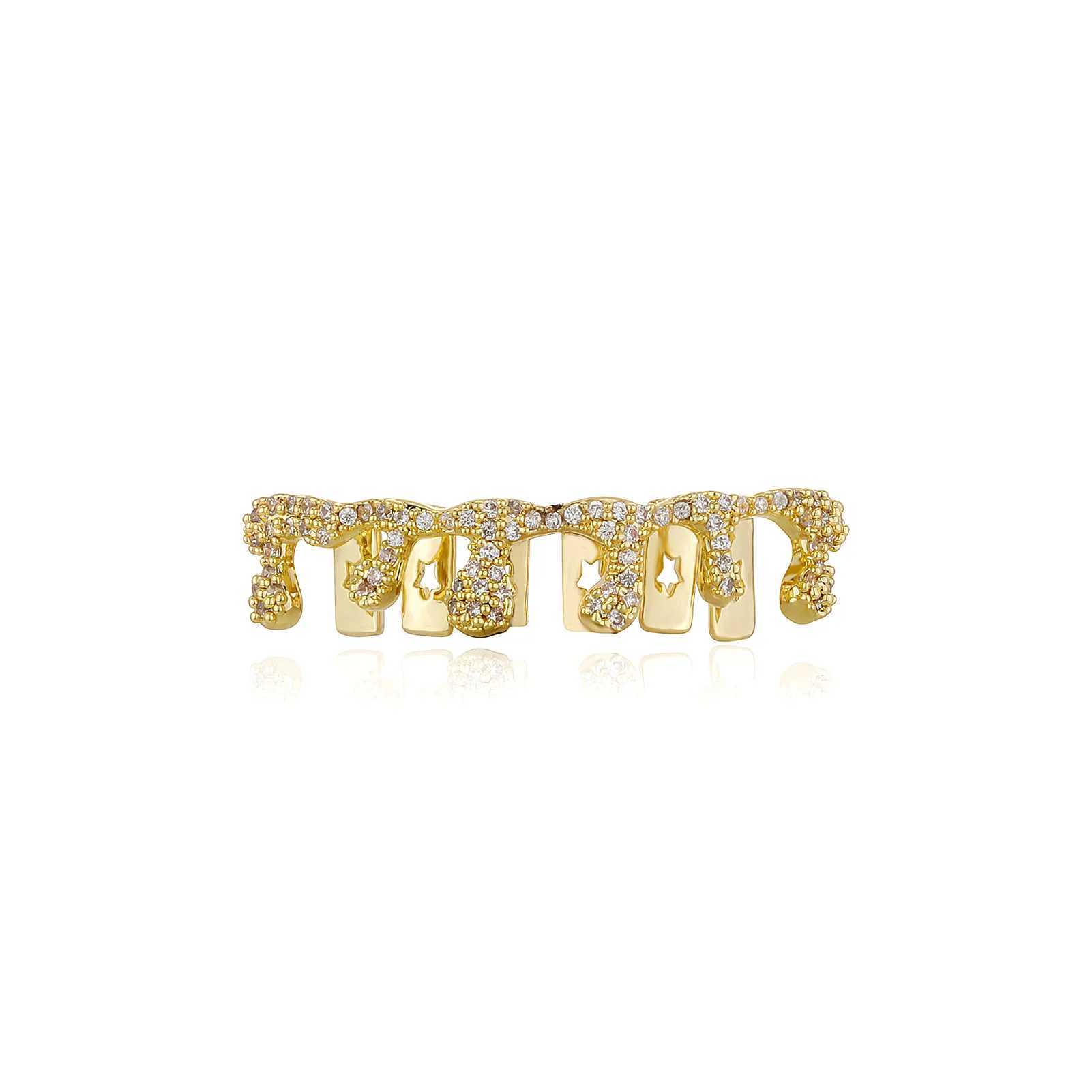 Irregular Flame CZ Stone Teeth Grillz Dental Grill 14K Gold Plated Water Drop Zircon Tooth Cap For Women Men JewelryXJ250114