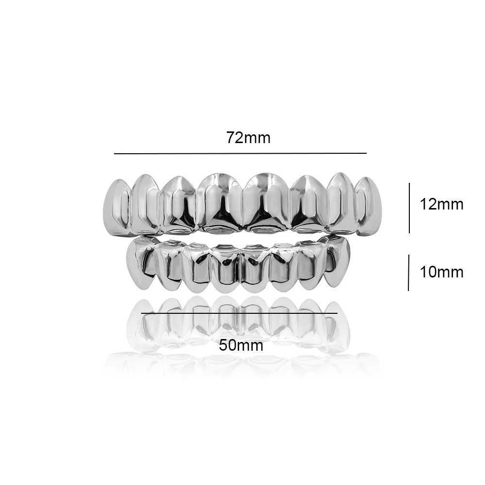 RACHELZ Gold Silver Color 8/8 Glossy Teeth Grillz Braces Top Bottom Tooth Caps For Women Men Jewelry Hip Hop Dental GrillsXJ250114