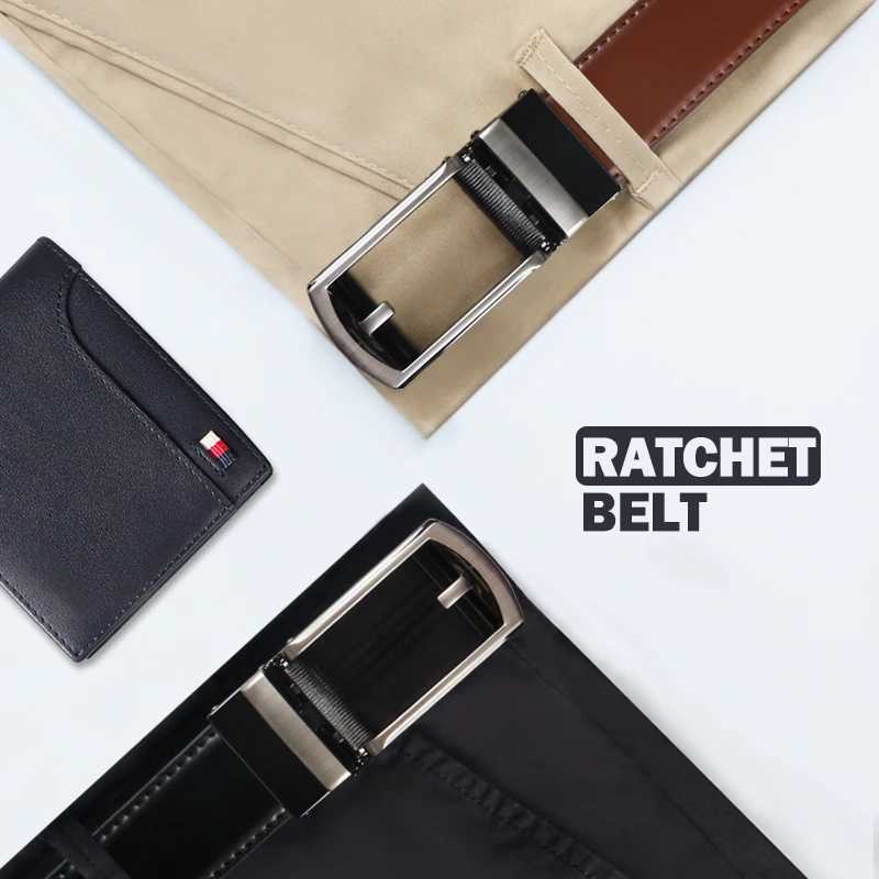 Genuine Leather Ratchet Belt for Men - Adjustable Automatic BuckleCasual Busin Style High-Quality Leather PanelXJ250210