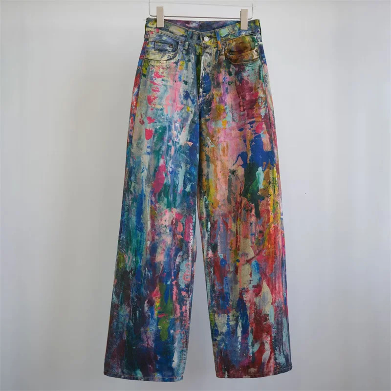 Womens jeans 2025 Spring Painted Graffiti pants Couple style loose straight leg pure cotton wide 250107