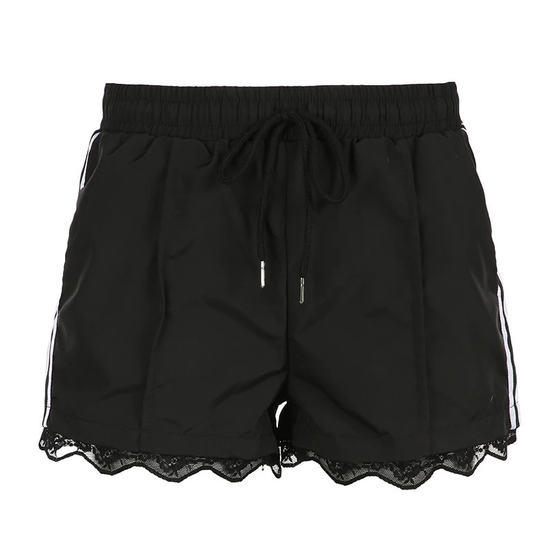 BIIKPIIK Side Striped Lace Streetwear Shorts for Women Contrast Color Sporty Casual Elastic Waist Short Pants Allmatch Bottoms 250107