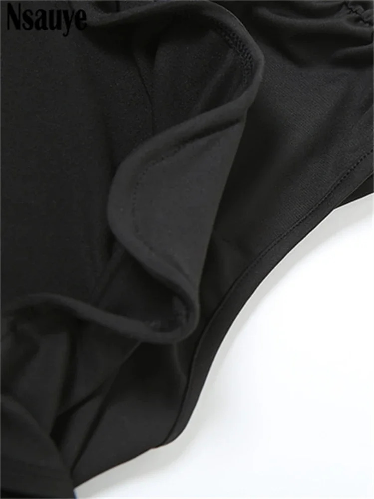 Nsauye Sexy Fashion Women Y2K Hollow Out Club Vest Tops Long Ruched Elegant Dress Skirt Two Piece Set Summer Outfits 250113