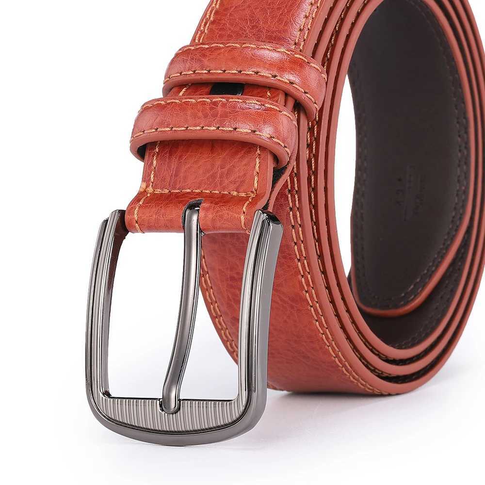 Mens cowhide pin buckle belt fashionable versatile belt pure leather pinhole belt new multi-colour red blue black brown yellowXJ250210