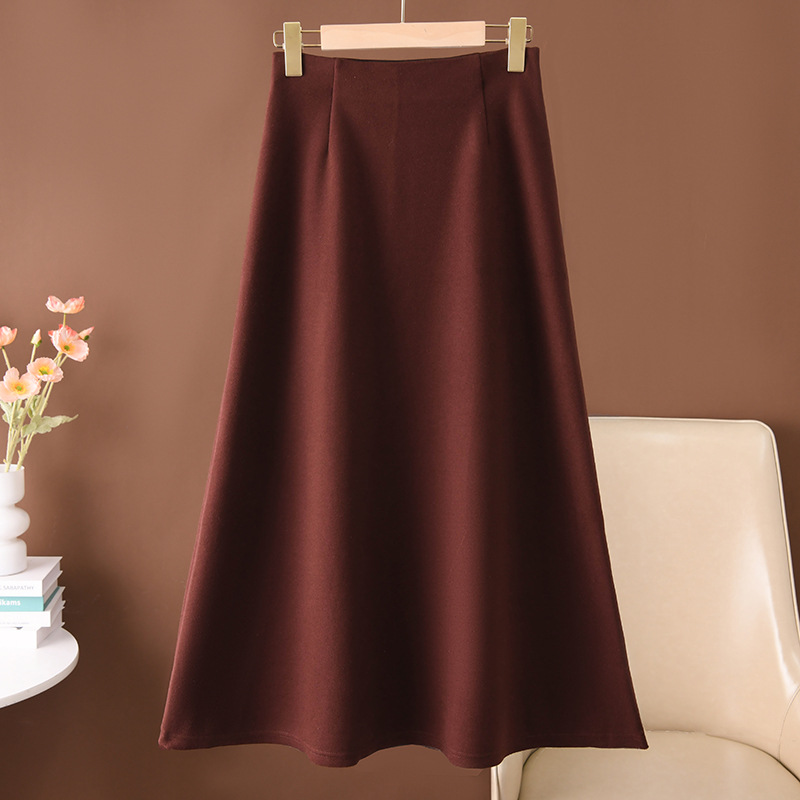 Y3135 High-quality acetate cashmere blended skirt Temperament slimming versatile A-line autumn and winter mid-length skirt