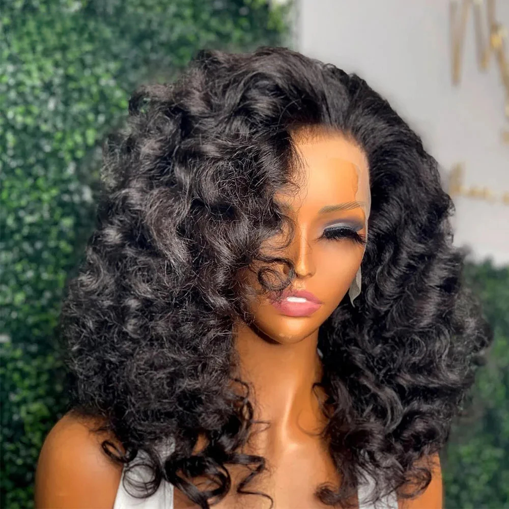 Free shipping 30 32 Inch Peruvian Double Drawn Glueless short Pre Plucked 13x4 Hd Frontal Wig Transparent Lace Human Hair Wigs For Women