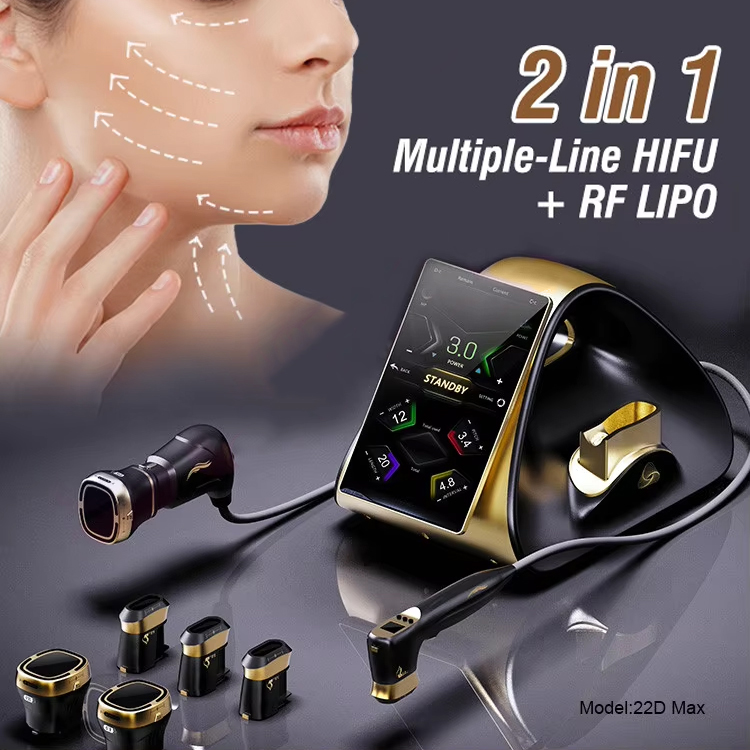 Portable 22D Skin Tightening Wrinkle Removal 2 In 1 RF LIPO + 22D MAX HIFU 2 Handles 11D 12D 13D 18D 22D HIFU Machine Skin Repairing Anti-aging Body S