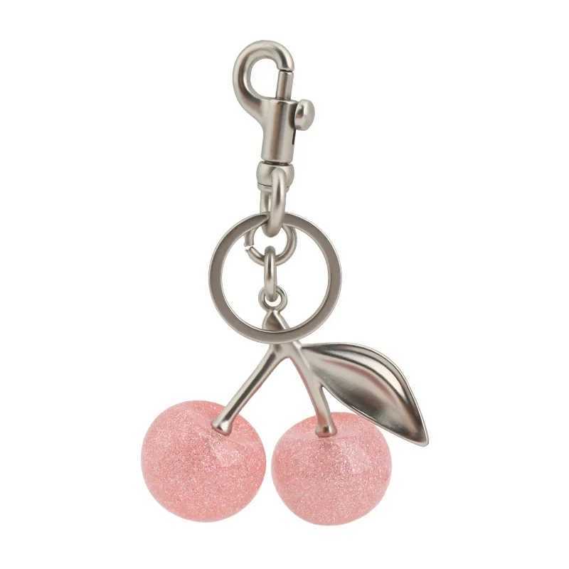 Keychains Lanyards Sparkling Pink Crystal Cherry Charm Keychain For Handbag Shoulder Bag Womens Attachment Part H250115