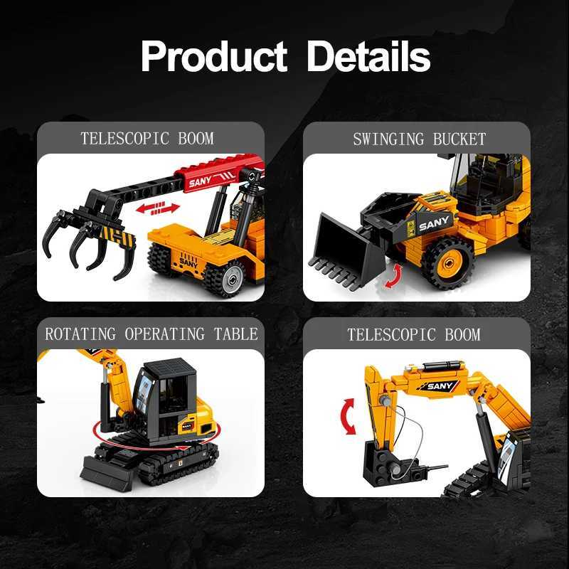 Free shipping 4 Sles On Engineering Vehicles Building Blocks Wheel Loader Excavator Crane Construction Model Mini Bricks Toys For Kids