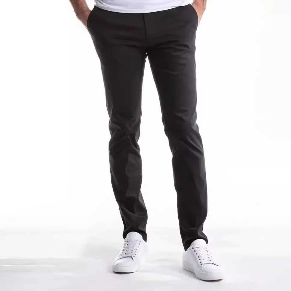 2024 Autumn Men Casual Pants High Elastic Mid Waist Business Slim Fit Solid Color Pockets Straight Basics Ankle Length Trousers W250115