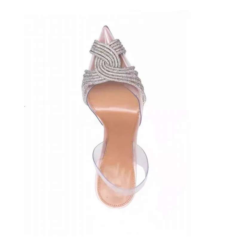 New Summer Women's High Heel Pointed Transparent Rhies Cap Toe Sexy Fashion One-strap Sandals