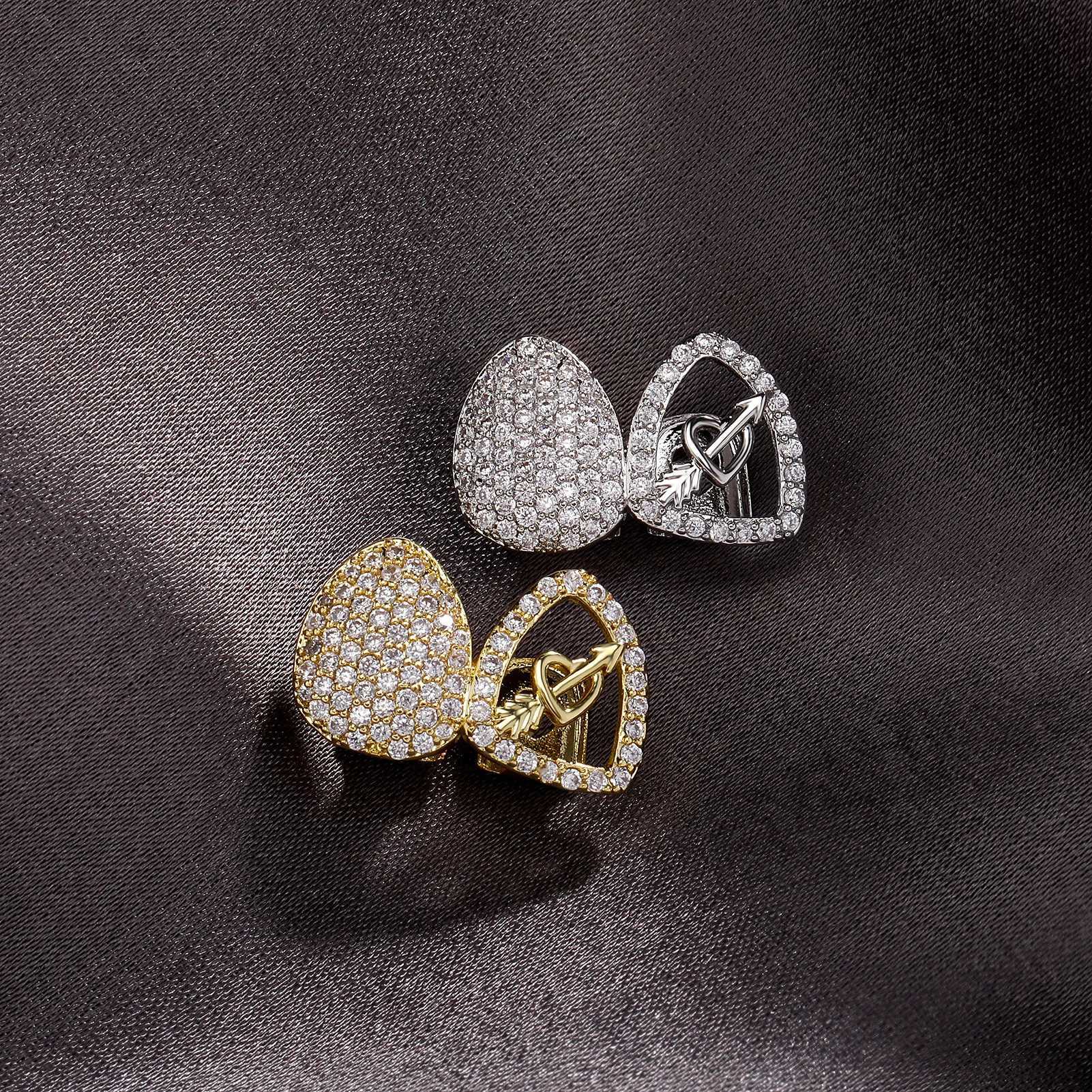 Rachelz Fashion Double Hollow CZ Stone Heart Grillz Hip Hop 14K Gold Plated Cubic Zircon Tooth CapXJ250412