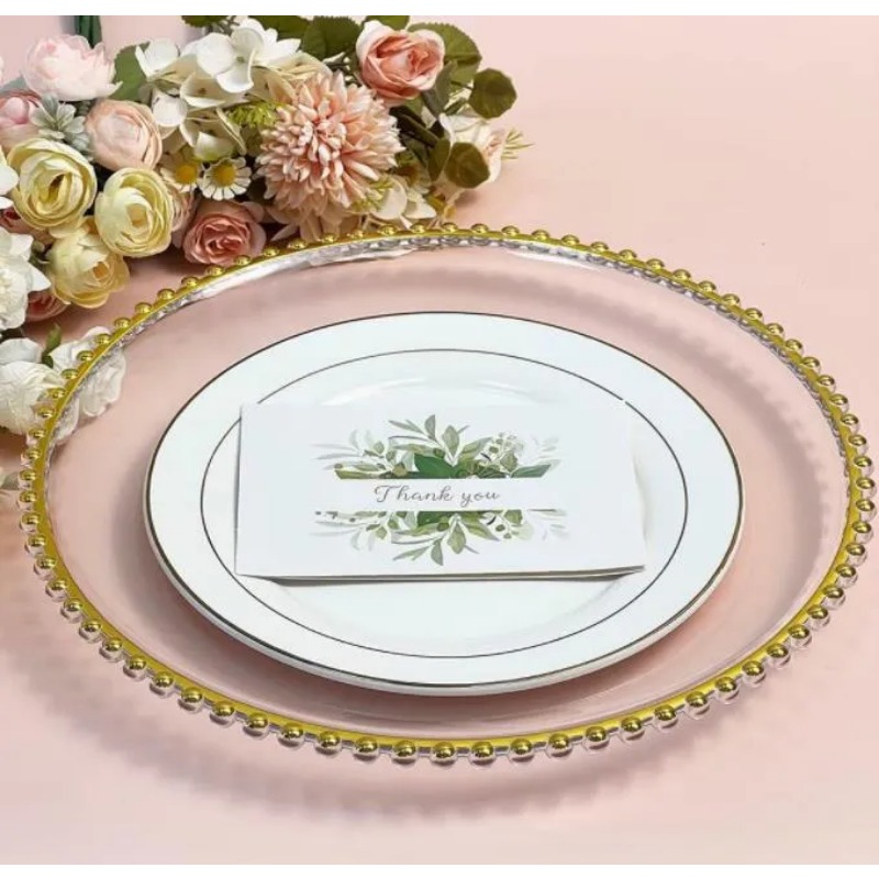 Plates Nordic Gold Beads Glass Plate Charger Decorative Salad Fruit Dish Transparent Serving Tray Wedding Dinner Event Supplies