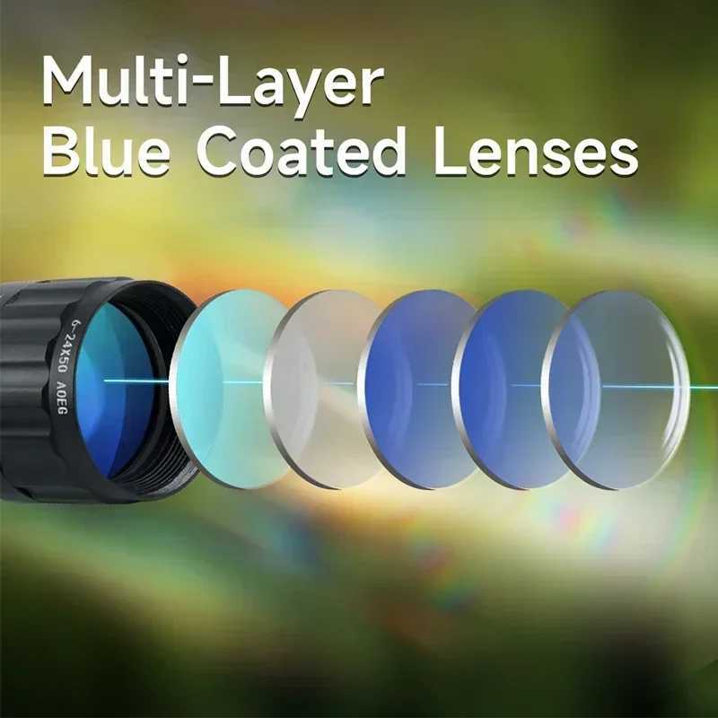 Tactical 6-24x50 AOEG Optical Sight Long Range Rifle Scope with Red Green Dot Laser Combo Riflescope Hunting Airsoft ScopesW241014