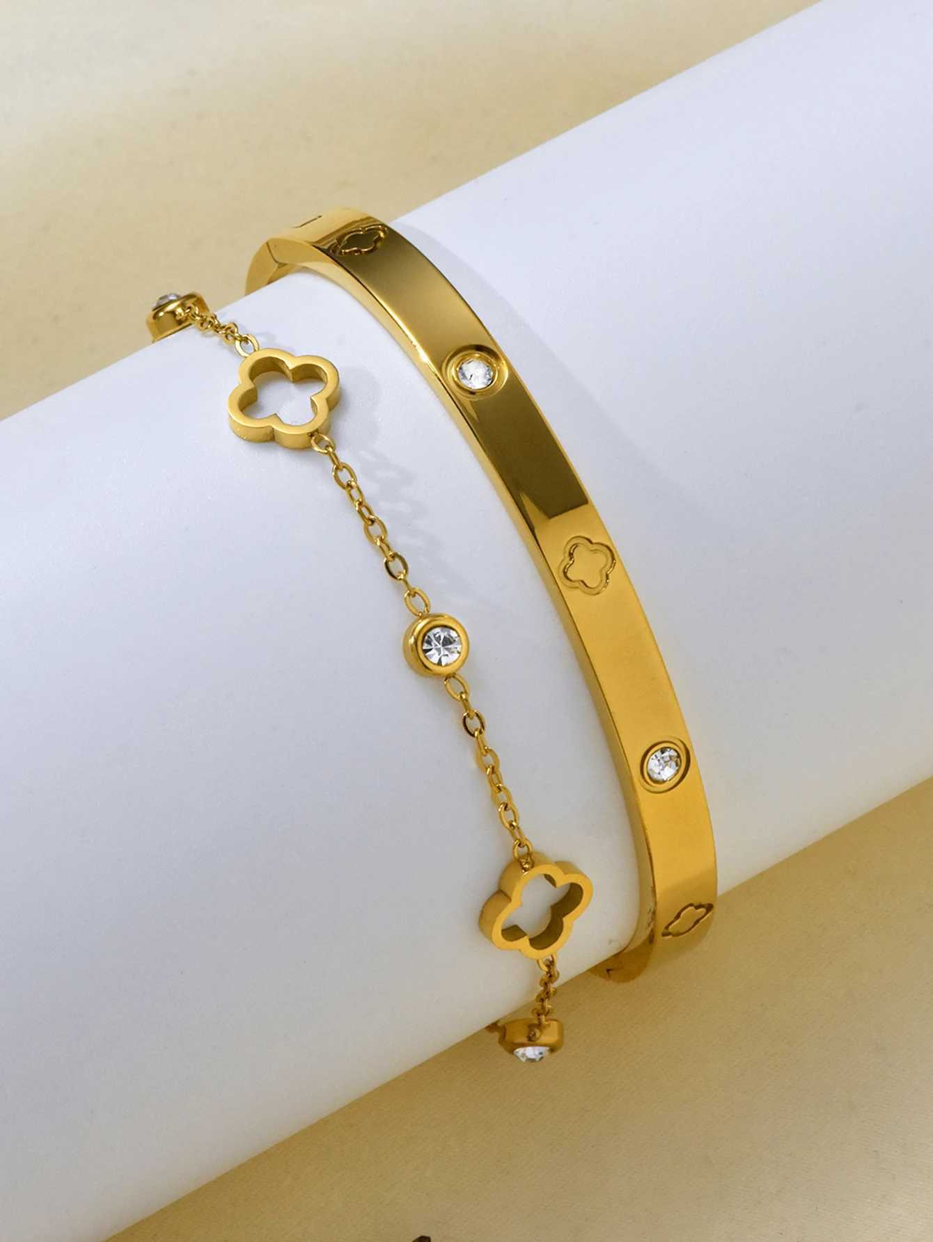 Bangle 2pcs Fashion Simple Stainless Steel Bracelet Womens Valentines Day Mothers Gift Available H250217