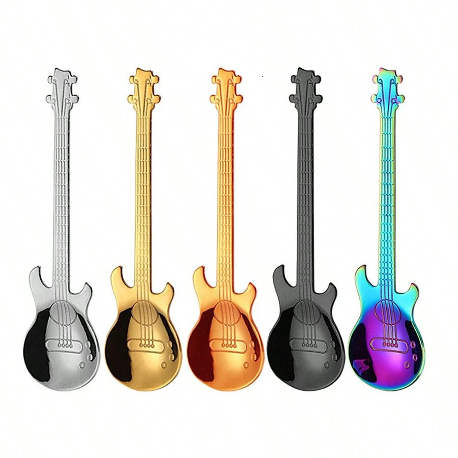 5PCS coffee spoons creative guitar spoons 304 stainless steel dessert ice cream mixing spoons 250113