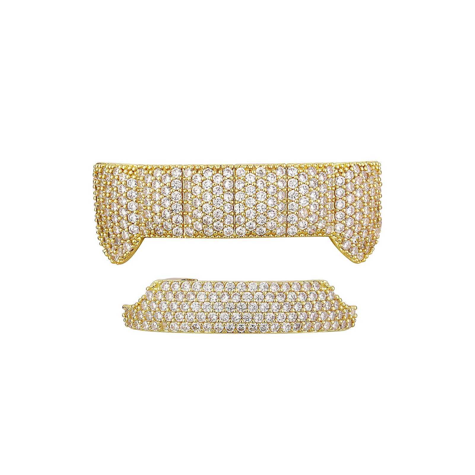 YOUNGX Gold Silver Color Zircon Tooth Caps For Women Men Full CZ Stone Teeth Grillz Braces Hip Hop Dental Grills JewelryXJ250114