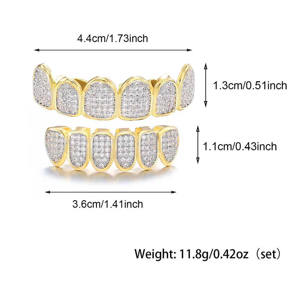 Hip Hop Full Iced Out Teeth Grillz Caps Bling Cubic Zircon Top Bottom Charm Grills Set For Men Women Jewelry GiftXJ250114