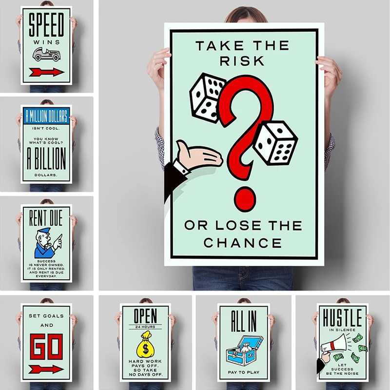 Paintings Monopoly Millionaire Dollar Money Poster Cartoon Figure Motivational Quote Canvas Painting Room Wall Art Picture For Home Decor H250115
