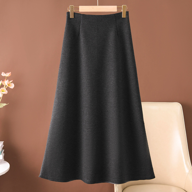 Y3135 High-quality acetate cashmere blended skirt Temperament slimming versatile A-line autumn and winter mid-length skirt