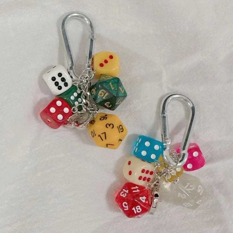Keychains Lanyards Y2K Black Dice Shaped Keychain Funny Resin Key Chains for Women Cuboid Heart Bag Charms Keyring Handbag Casino Party Gifts H250115