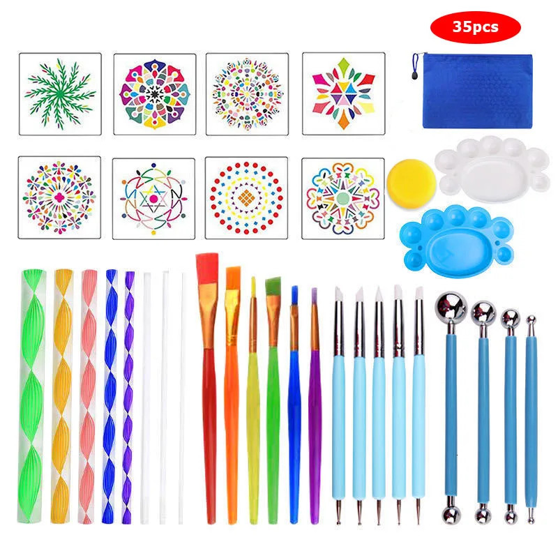 5335pcs DIY Stone Mandala Dotting Tools for Painting Rock Pen Embossing Starter Drawing Stencil Template Brush Tray Kit 250106