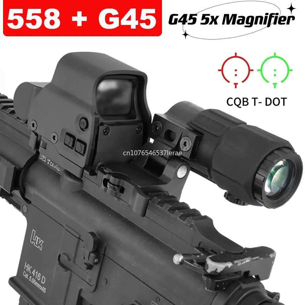 Tactical Airsoft G45 5X Magnifier 558 553 EXPS3 Red Dot Combo Scope Optics QD Mount Weaver Fit 20MM Rail Mount With Full MarkingW241014