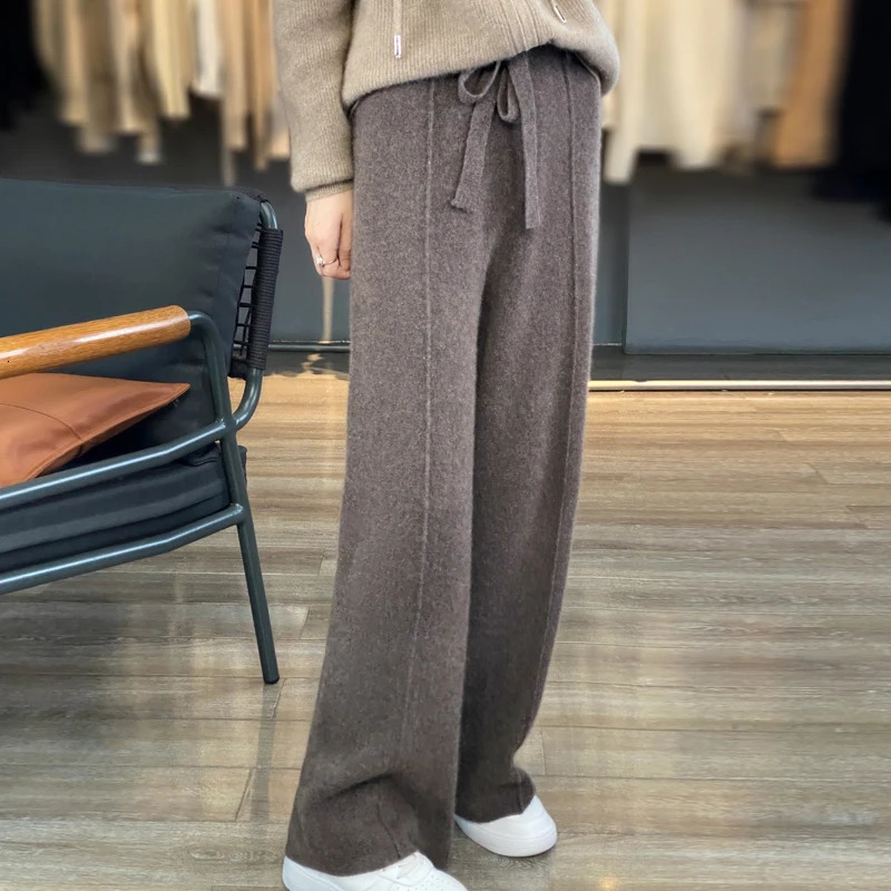 100% wool pants womens sewing knitted winter wideleg thick Maillard gaiden cashmere women wear outside 250106