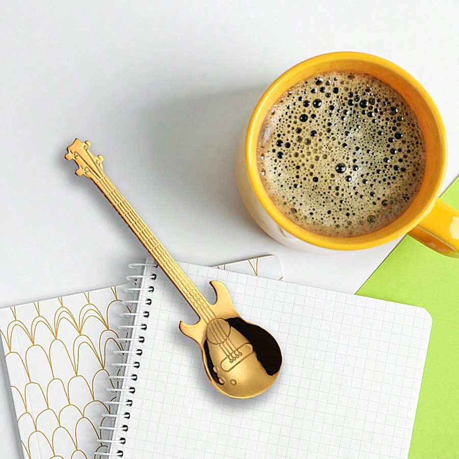 5PCS coffee spoons creative guitar spoons 304 stainless steel dessert ice cream mixing spoons 250113