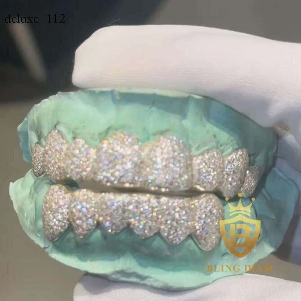 Hip Hop Rapper Tooth Grillz 8 Bottom Shine Top VVS Moissanite Sterling Silver Iced Out Diamond Tested Luxury Jewelry Gift for Men