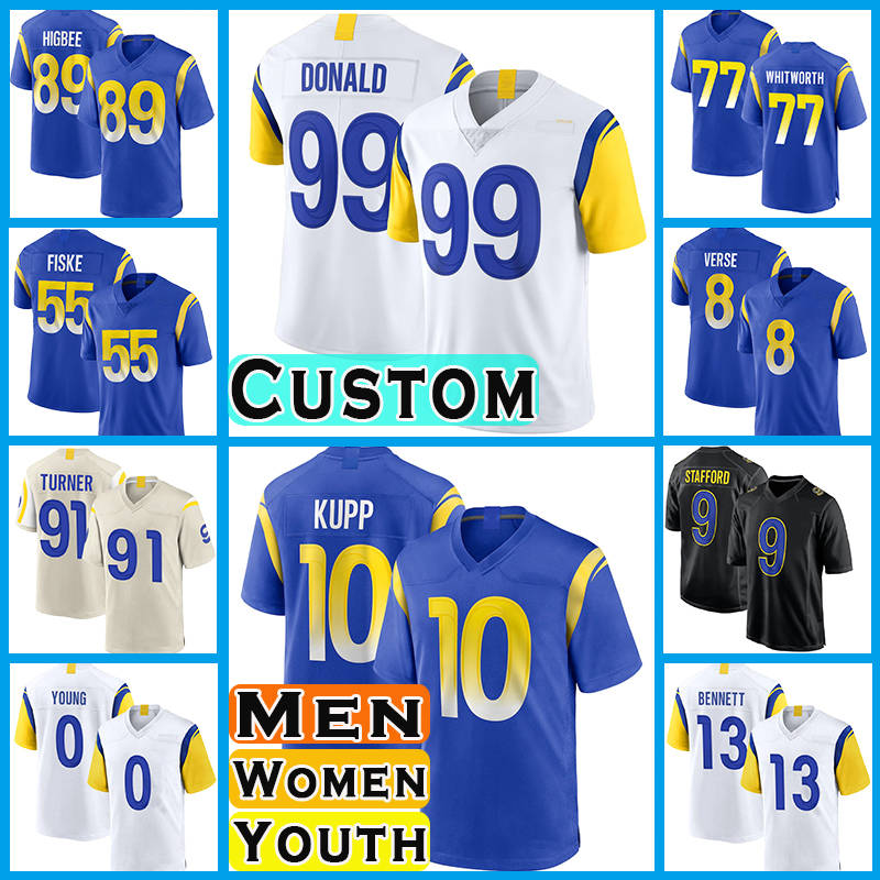 Aaron Donald Football Puka Nacua Jerseys Jared Verse Los Angeleses Rames Matthew Stafford Kyren Williams Cooper Kupp Braden Fiske Jimmy Garoppolo Stetson Bennett