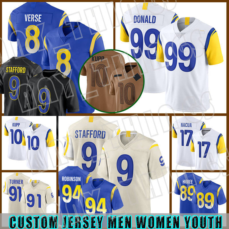 Puka Nacua Aaron Donald Football Los Angeleses Rames Jerseys Cooper Kupp Jared Verse Kyren Williams Matthew Stafford Braden Fiske Jimmy Garoppolo Byron Young Smith