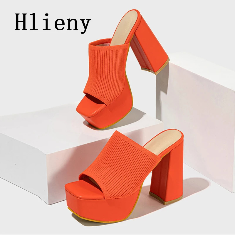 Hlieny Roma Style Knitted Platform Slippers Chunky High Heels Women Peep Toe Fashion Pumps Ladies Shoes Sandals Size 35-42 250113