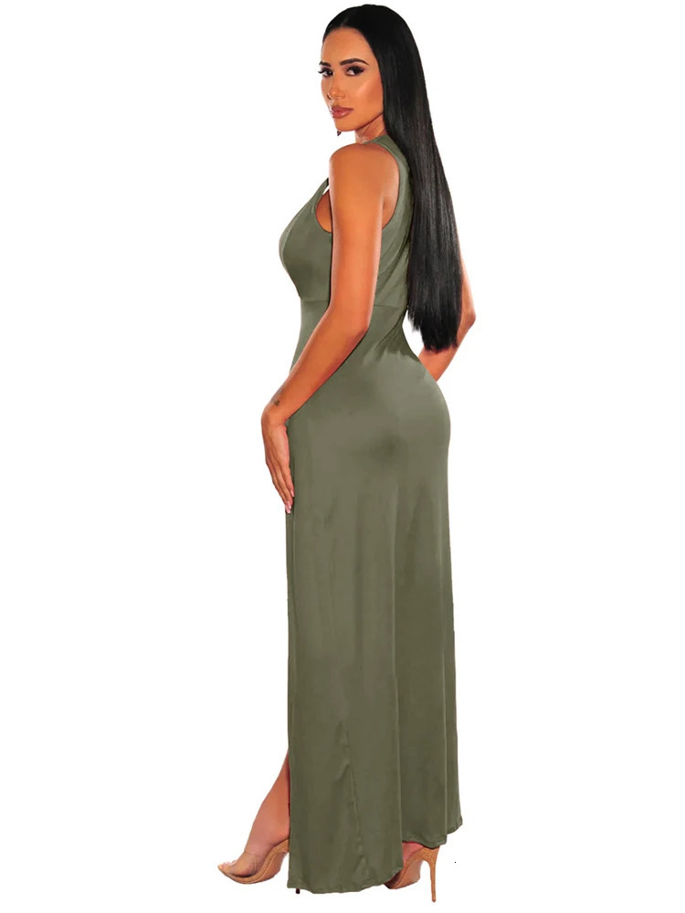 Sexy Deep V Neck High Split Bodycon Cocktail Party Maxi Dres Formal Evening Dress Solid Red Summer Long Club 250103