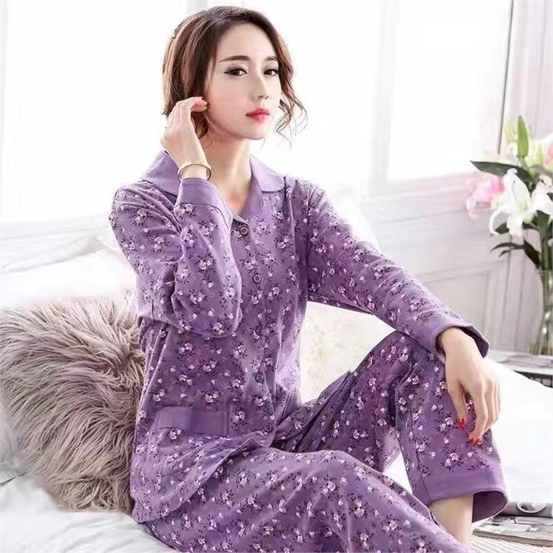 B870-Pure cotton pajamas women spring and autumn long sleeve winter large size pajamas summer ladies suit home clothes