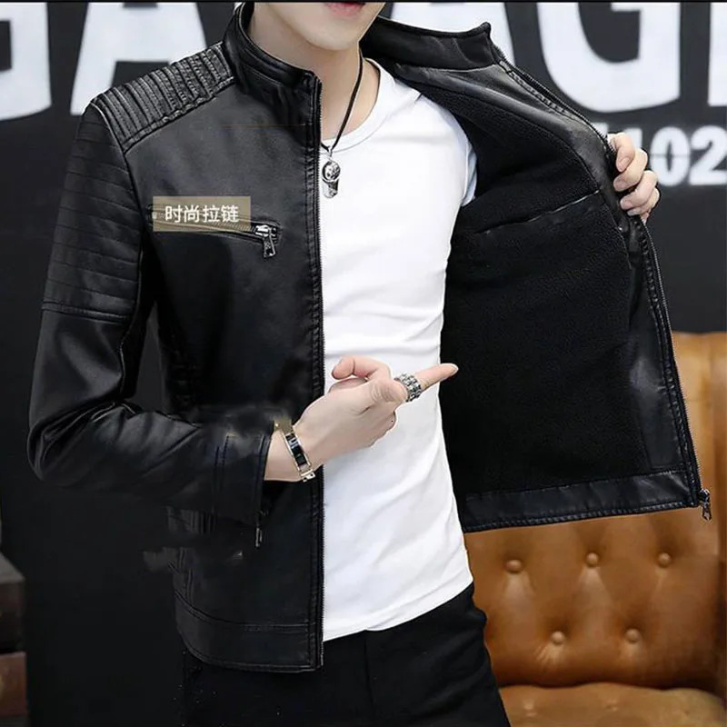 Motorcycle Jacket Mens Fashion Leather Jacket Slim Fit Stand Collar PU Jacket Male Anti-wind Motorcycle Jackets Men Coat 250114