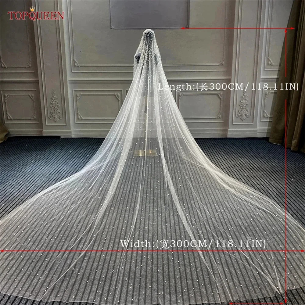 Pearls Wedding Veils with Comb Beaded Wedding Accessories Cathedral Wedding Veil Elegant250108