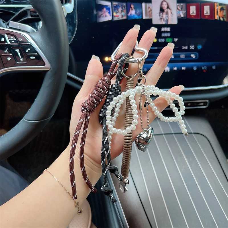 Keychains Lanyards Multi-Functional y2k Pearl Bowknot Heart Charms Keychain Lock Chain For Cute Lady Phone Case Hanging Ornaments Bag Accessories H250