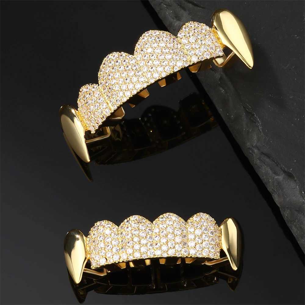 D Z New Fashion Teeth Grillz Set For Unisex Top Bottom Iced Out Cubic Zirconia Stone Brass Material Hip Hop Charm Jewelry GiftXJ250114