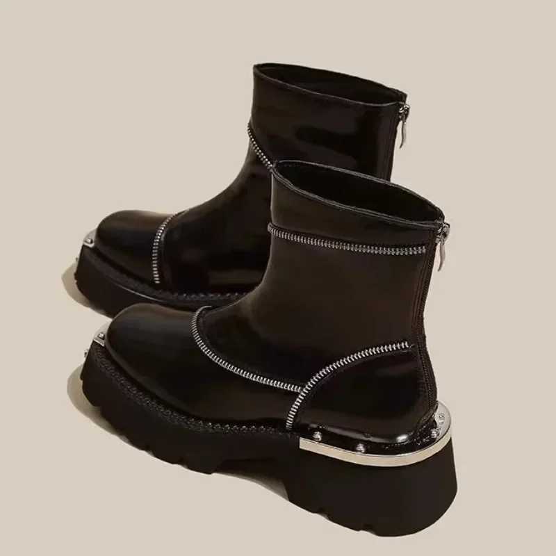 Womens Shoes Sale 2024 Fi Zipper Womens Boots Winter Round Toe Solid Short Barrel Platform Chunky Heels Ladies BootsXJ250115